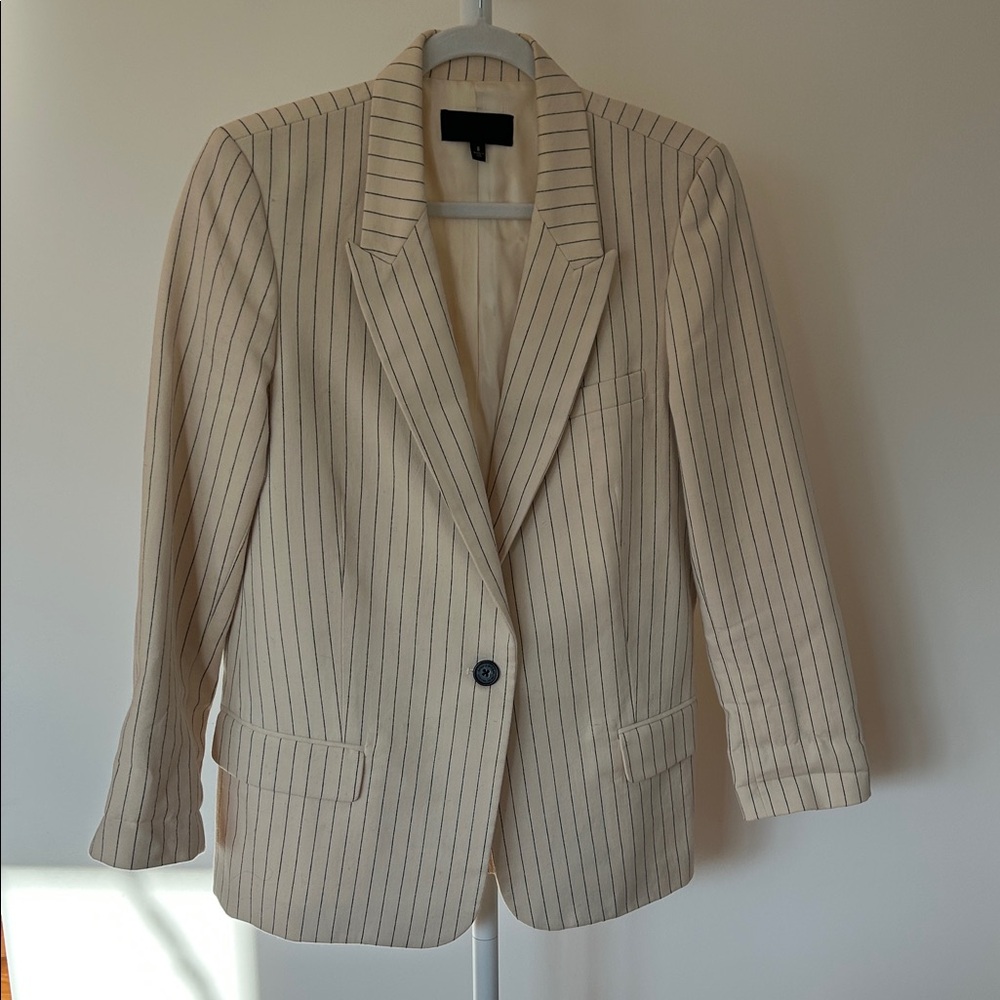 Nili Lotan Cream Pinstripe Women's Blazer - Classic Single-Button Jacket